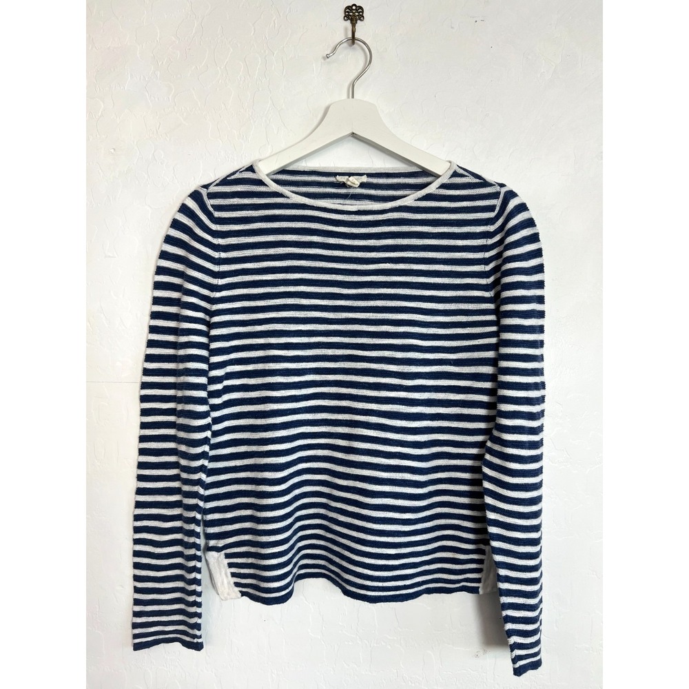Eileen Fisher Striped Boat Neck Sweater Top Organic Linen Cotton Knit Women's S